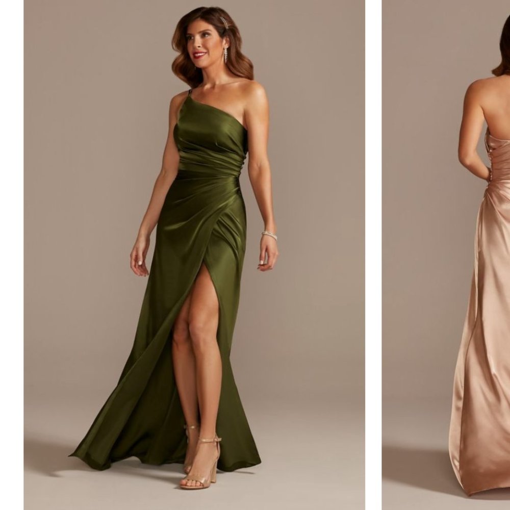 David's Bridal Charmeuse Draped One-shoulder Bridesmaid Dress